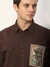 Brown Embroidered Applique Patch Shirt
