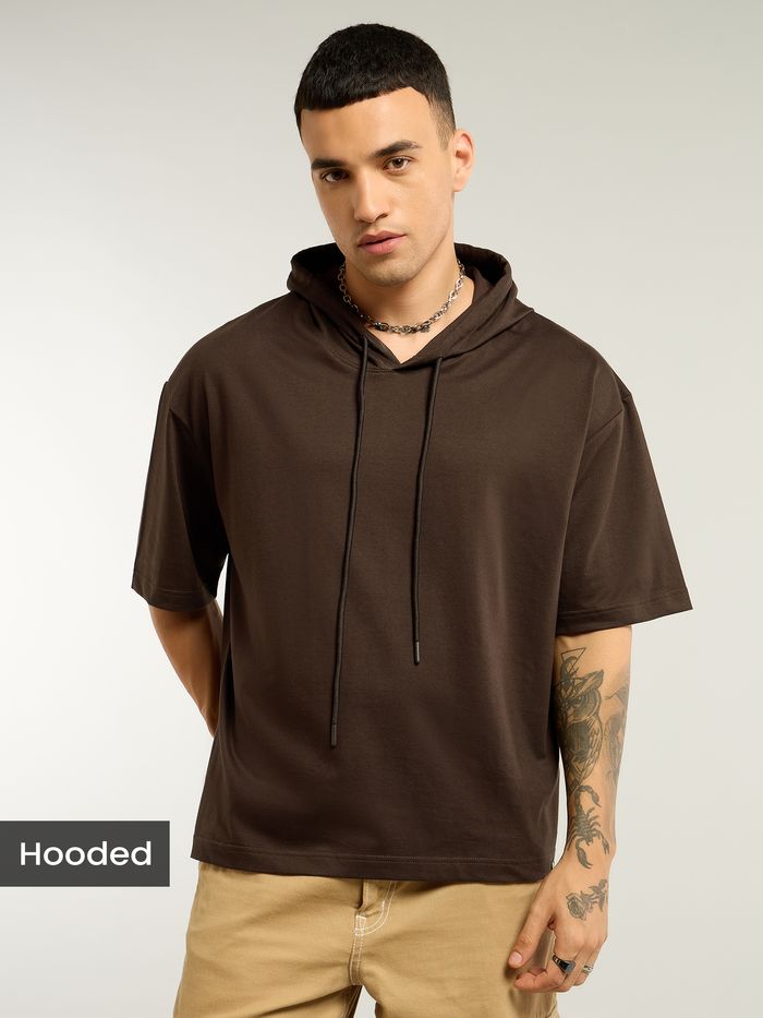 Brown Hooded Oversized T Shirt