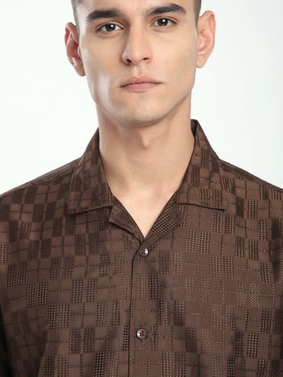 Brown Jacquard Cuban Shirt Brown Jacquard Cuban Shirt
