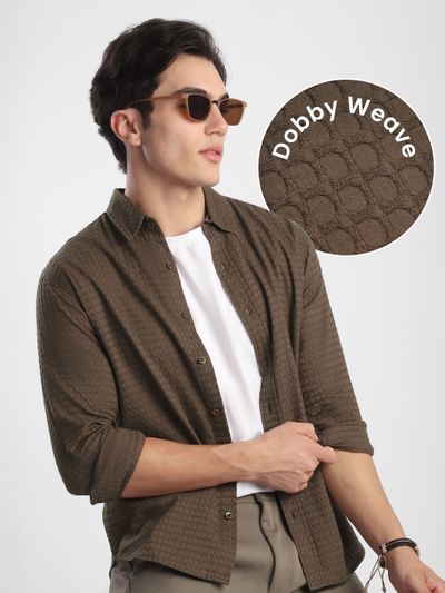 Brown Jacquard Round Textured Shirt Shop online for men's textured shirts for casual comfort,