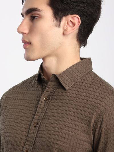Brown Jacquard Round Textured Shirt Brown Jacquard Round Textured Shirt