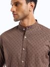Brown Mandarin Collar Shirt For Men