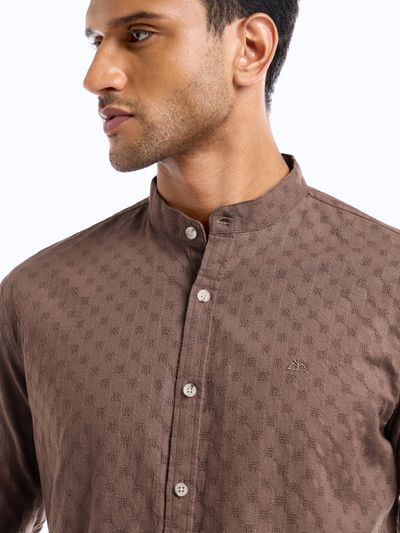 Brown Mandarin Collar Shirt For Men