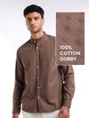 Brown Mandarin Collar Shirt For Men