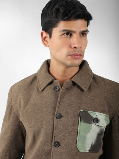 Brown Patch Pocket Fleece Jacket best mens jacket for heavy winter,