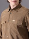 Brown Plain Suede Urban Shirt for Men