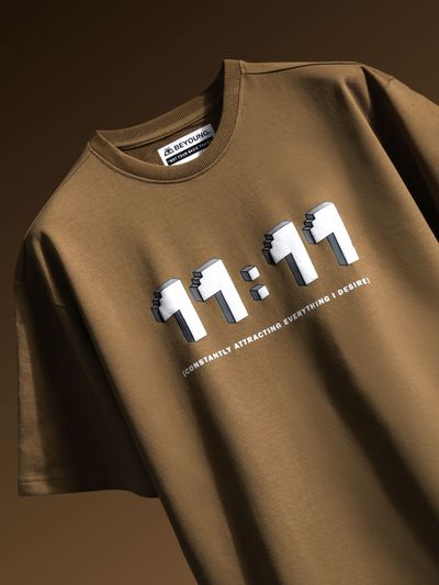 Brown Puff Printed Oversized T-shirt For Men