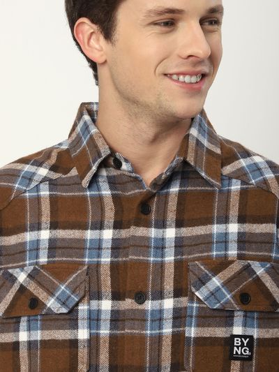 Brown Recycled Check Flannel Shirt