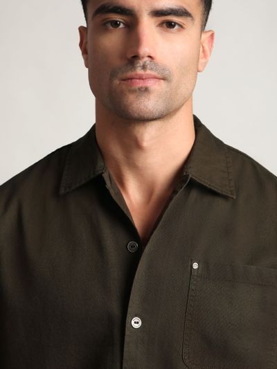 Brown Solid Multipocket Shacket