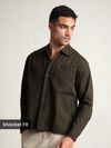 Brown Solid Multipocket Shacket