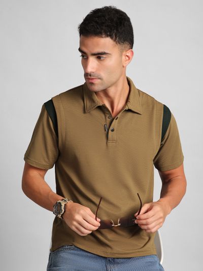 Brown Sporty Color Block Polo T-Shirt Brown Sporty Color Block Polo T-Shirt