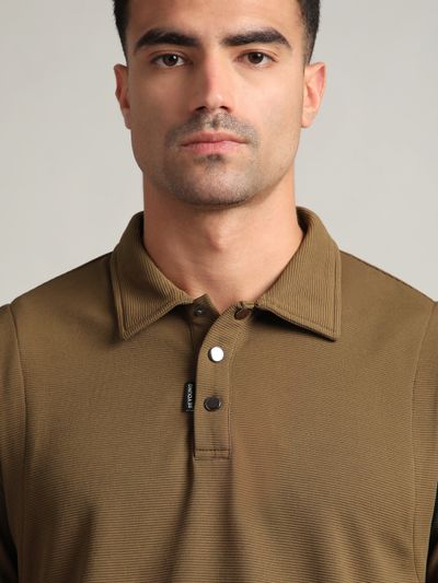 Brown Sporty Color Block Polo T-Shirt Brown Sporty Color Block Polo T-Shirt