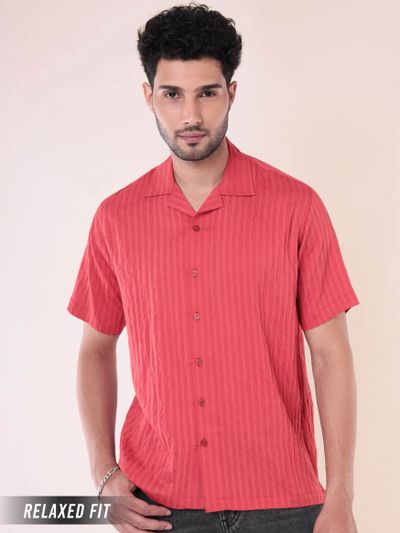 Carrot Red Striped Casual Shirt for Men Carrot Red Striped Casual Shirt for Men