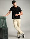 Cream Elasticated Cut and Sew Cargo Pants