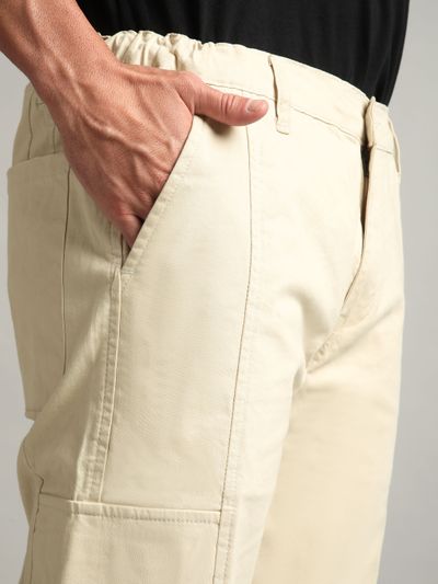 Cream Elasticated Cut and Sew Cargo Pants