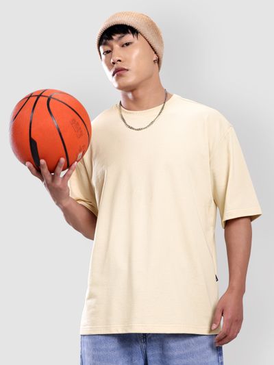Cream Plain Oversized T-shirt for Men Best oversize t shirts for men online in india,