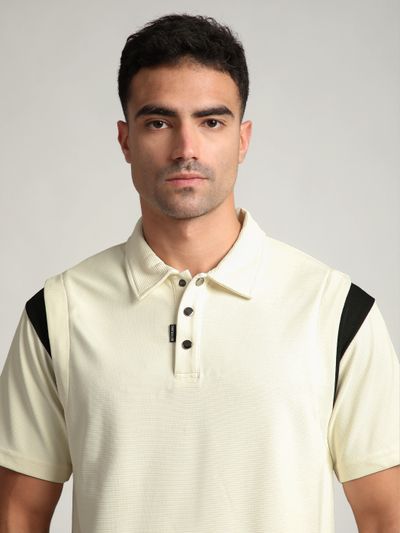 Cream Sporty Color Block Polo T-Shirt
