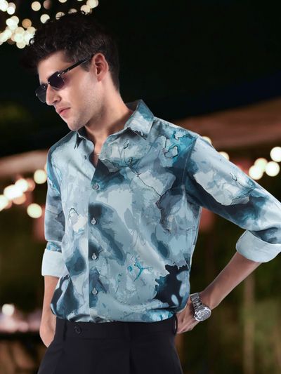 Crystal Blue Marble Print Shirt