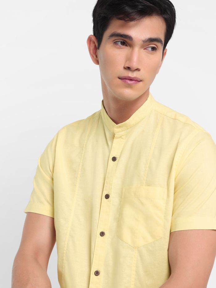 Daffodil Yellow Half Sleeve Linen Shirt for Men