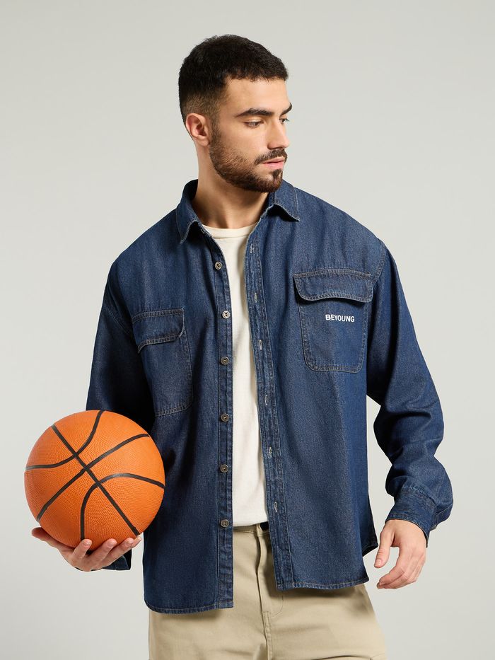 Dark Blue Dual Pocket Denim Shirt