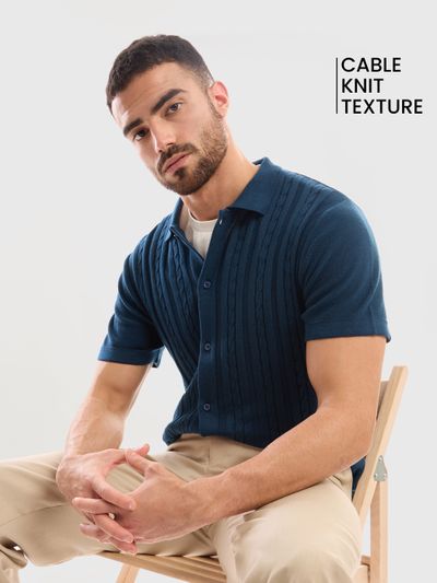Dark Blue Knitted Shirt For Men