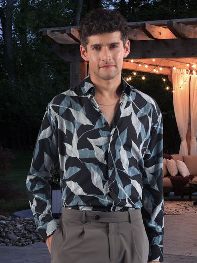 Dark Blue Leaf Print Shirt Dark Blue Leaf Print Shirt
