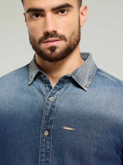 Dark Blue Ombre Denim Shirt For Men Dark Blue Ombre Denim Shirt For Men