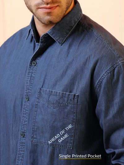 Dark Blue Single Pocket Denim Shirt for Men Dark Blue Single Pocket Denim Shirt for Men