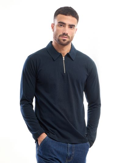 Buy Dark Blue Zipper Full Sleeves Polo T-shirt Online in India