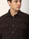 Dark Brown Abstract Structured Corduroy Shirt