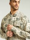 Dark Green and Beige Cotton Print Shacket