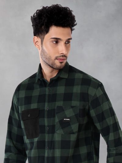Dark Green Corduroy Checked Shirt for Men