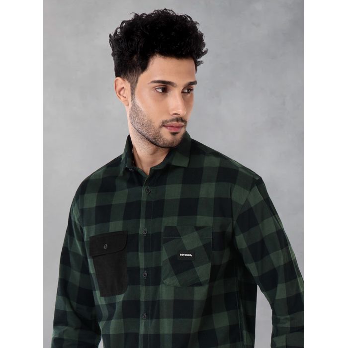 Buy Dark Green Corduroy Checked Shirt for Men for Men Online in