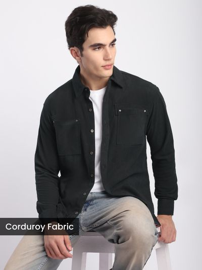 Dark Grey Corduroy Dual Pocket Shirt