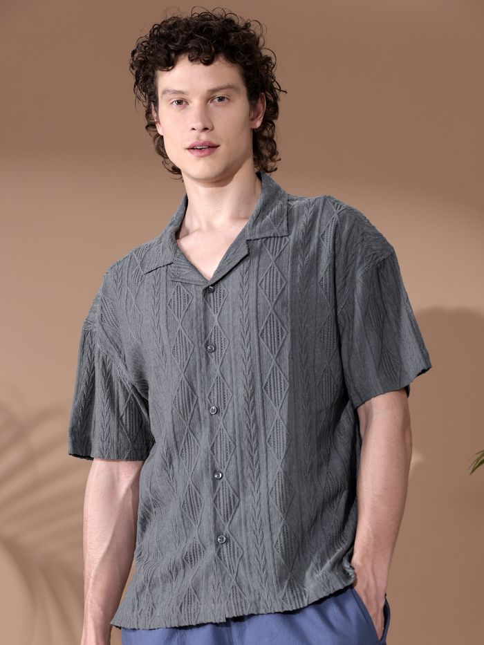 Buy Dark Grey Crochet Half Sleeves Shirt for Men Online in India Beyoung