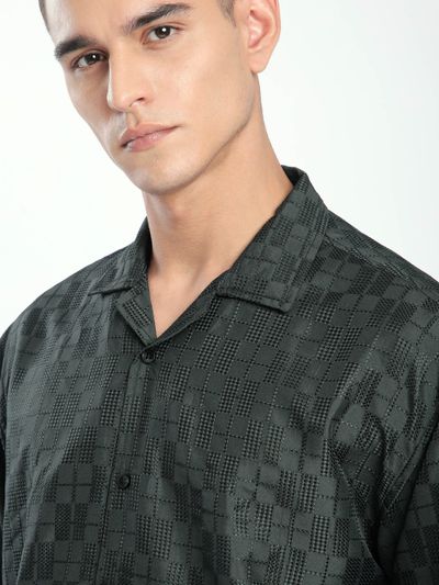 Dark Grey Jacquard Cuban Shirt