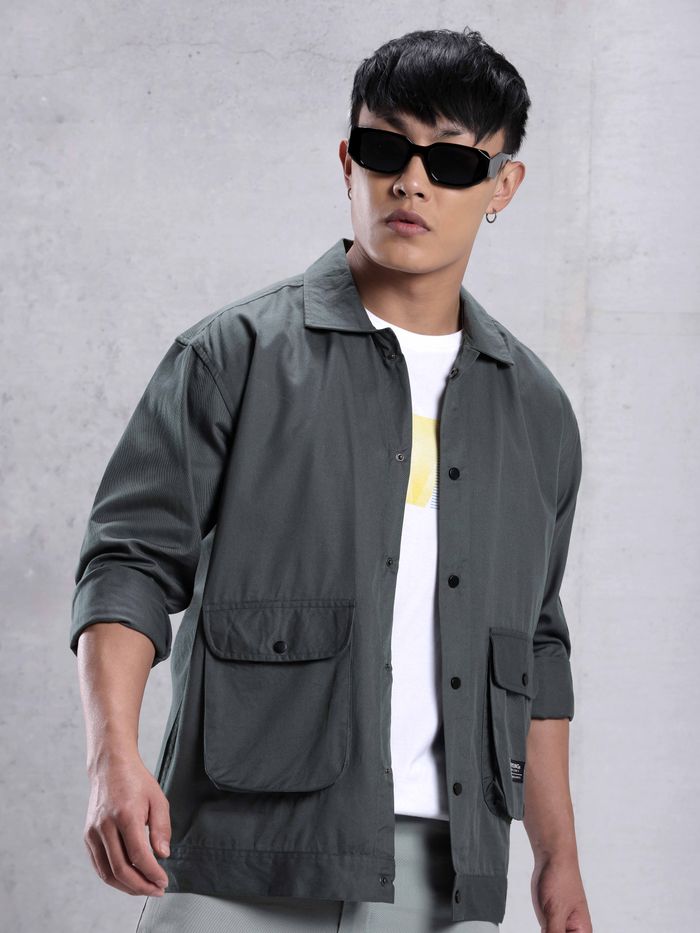 Dark Grey Utility Pockets Shirt for Men