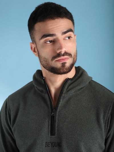 Dark Grey Zipper Neck Hoodie