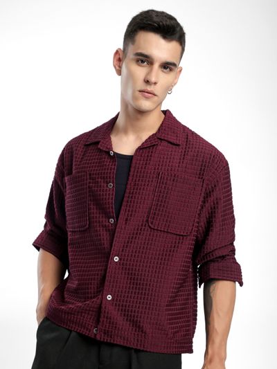 Dark Maroon Bubble Textured Shacket Dark Maroon Bubble Textured Shacket