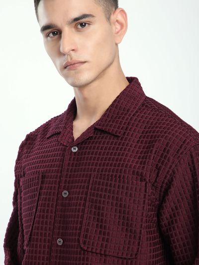 Dark Maroon Bubble Textured Shacket Dark Maroon Bubble Textured Shacket