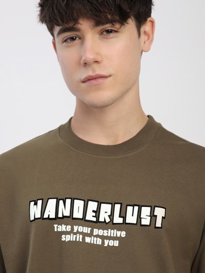 Dark Tan Wanderlust Back Patch Oversized T-Shirt