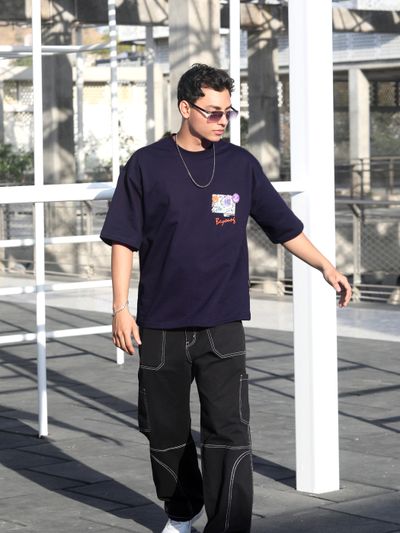 Dark Violet Blooming Puff Printed Oversized T-Shirt Dark Violet Blooming Puff Printed Oversized T-Shirt