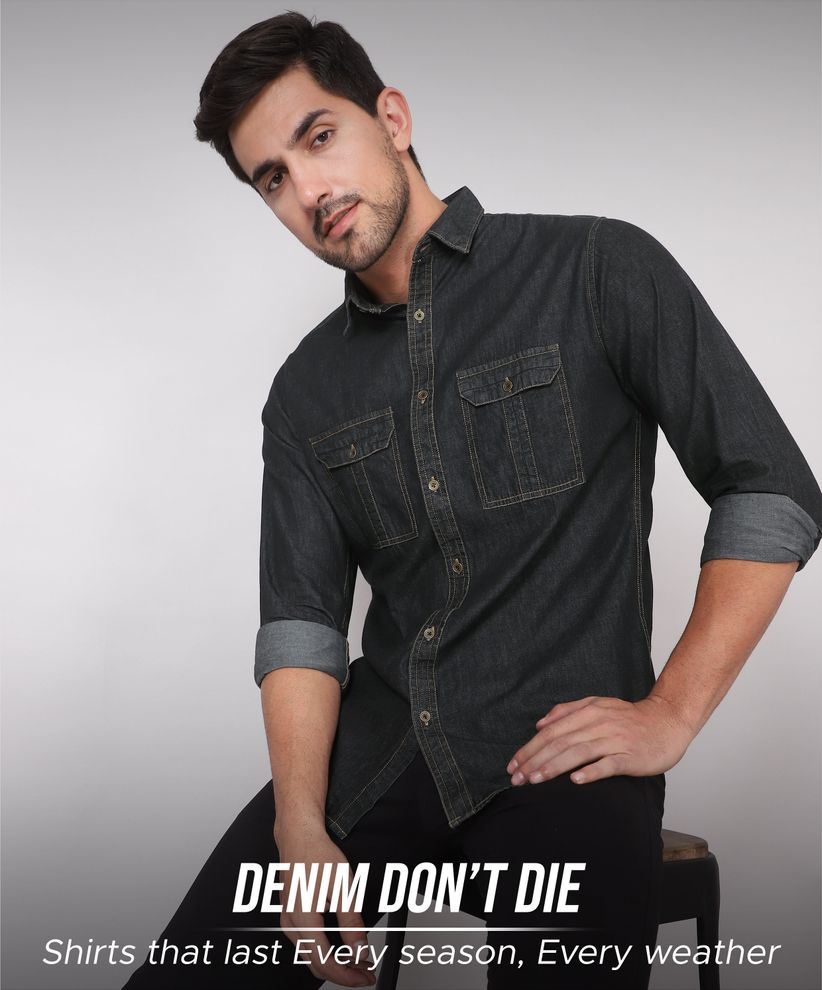 Buy OffWhite Denim Full Sleeves Shirt for Men