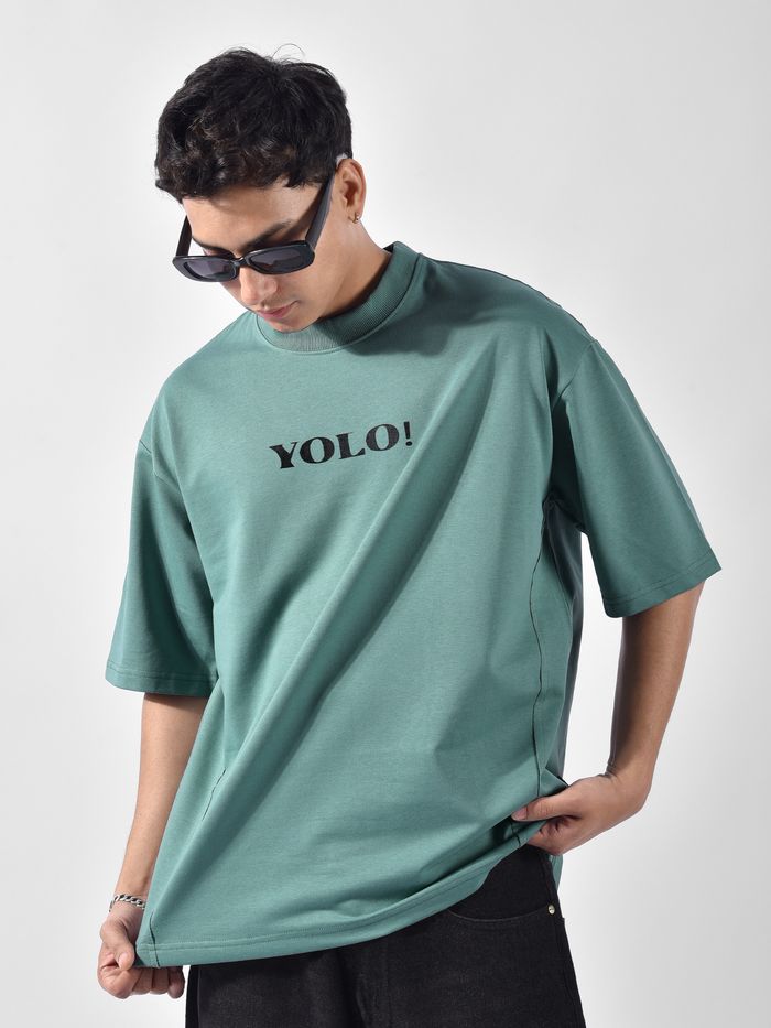 Dream Blue YOLO Back Patch Print Oversized T-Shirt