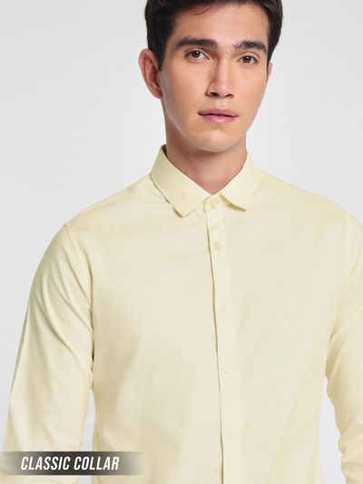 Faded Yellow Linen Blend Shirt for Men Faded Yellow Urban Shirt for Men