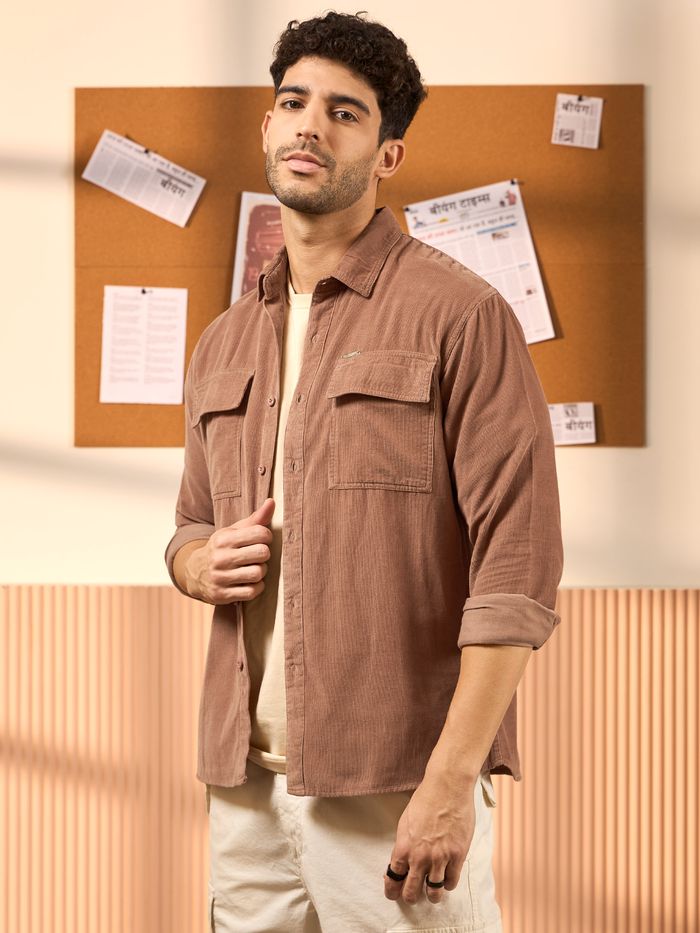 Buy French Beige Corduroy Shirt For Men Online in India -Beyoung