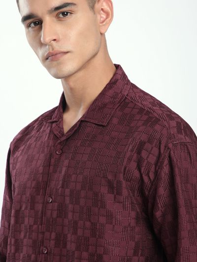 French Wine Jacquard Cuban Shirt
