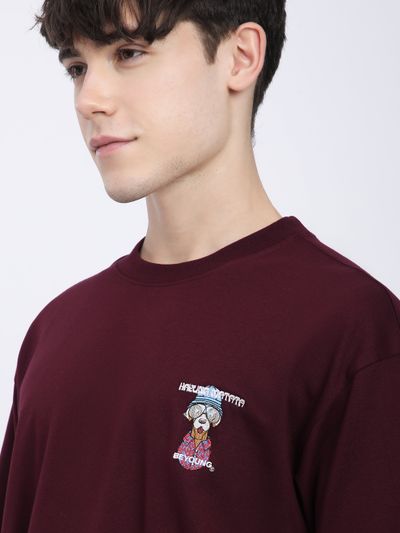 French Wine Savage Junkie Embroidered Patch Oversized T-Shirt