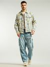 Green and Beige Cotton Abstract Shacket