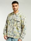 Green and Beige Cotton Abstract Shacket